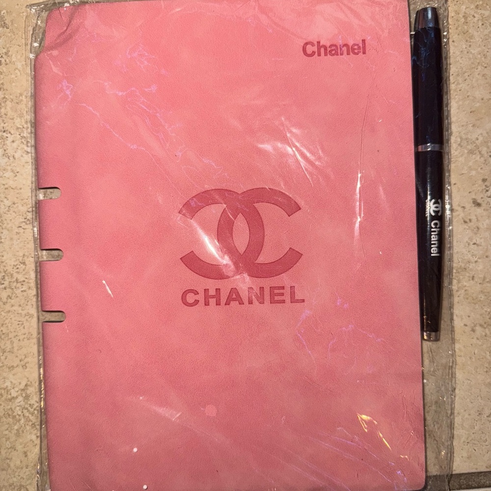 CHANEL Pink Notebook with Black Pen